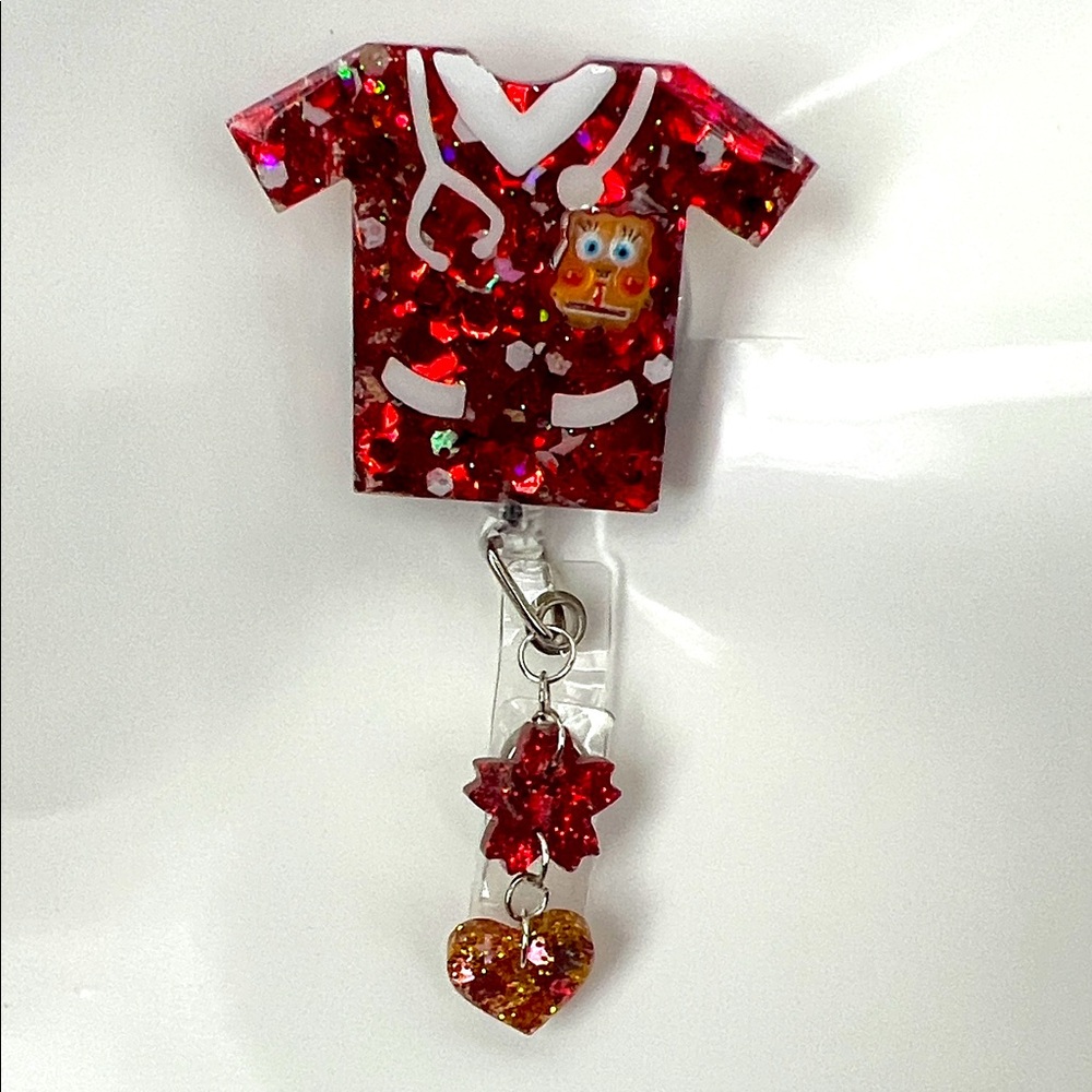New SpongeBob Red Glitter Nurse Badge Reel cute charms